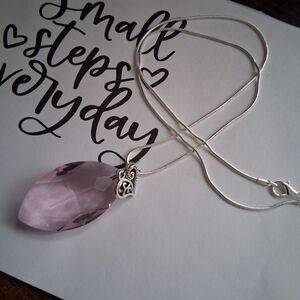 Silver Necklace with Pink Crystal Teardrop Pendant